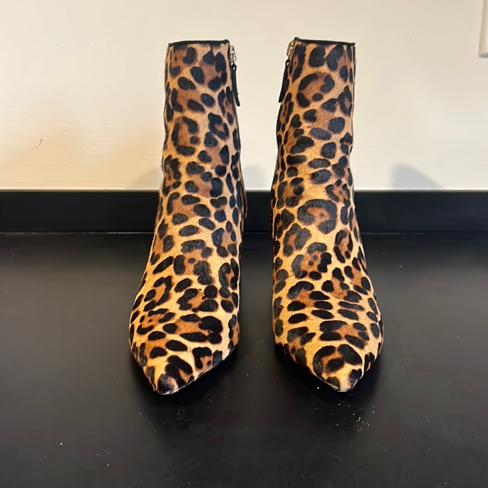 J. Crew Pointed-toe Sadie boots in leopard calf hair